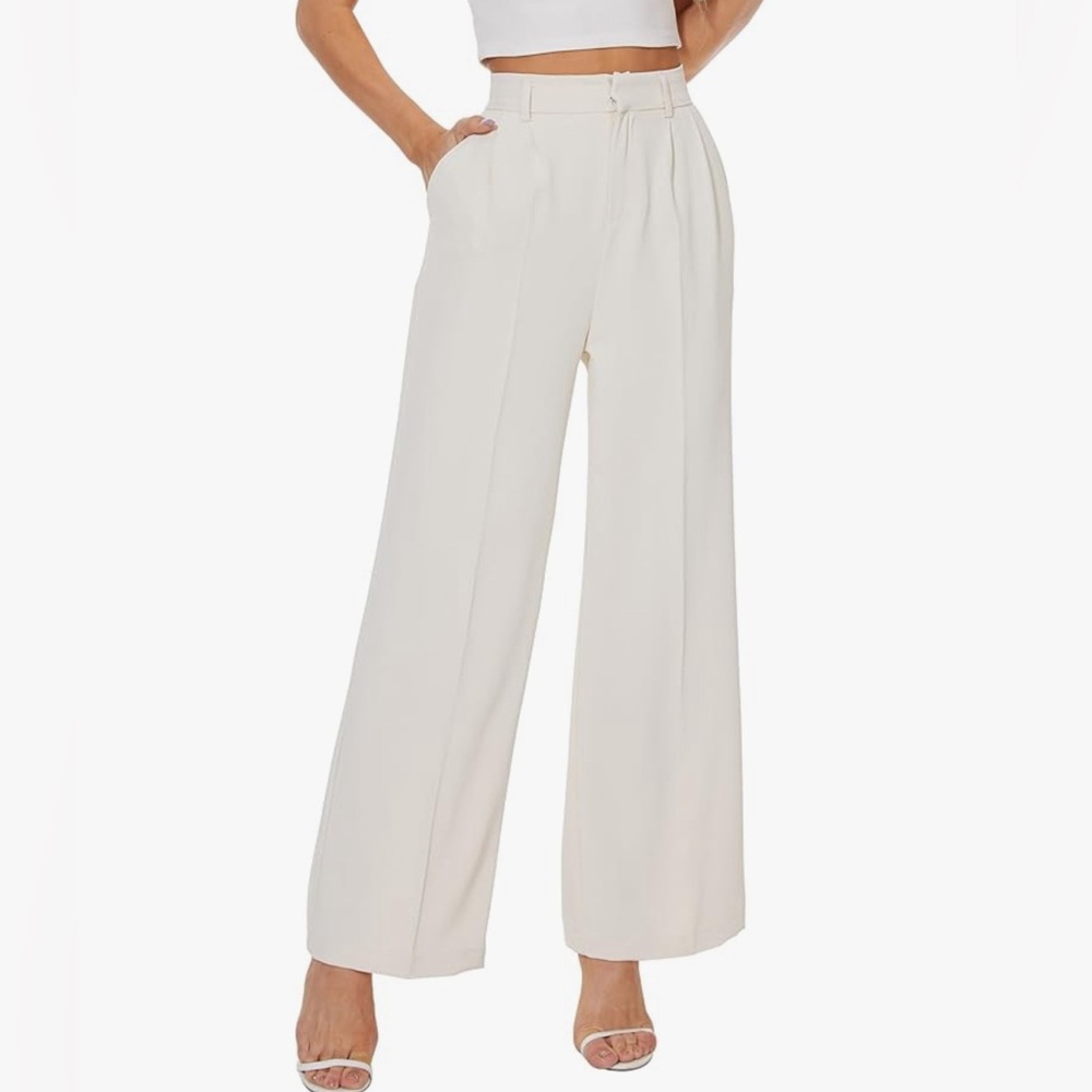 Wide High Waist Pants Loose Fit Elastic Waist Pleated Front Trousers. SHORT